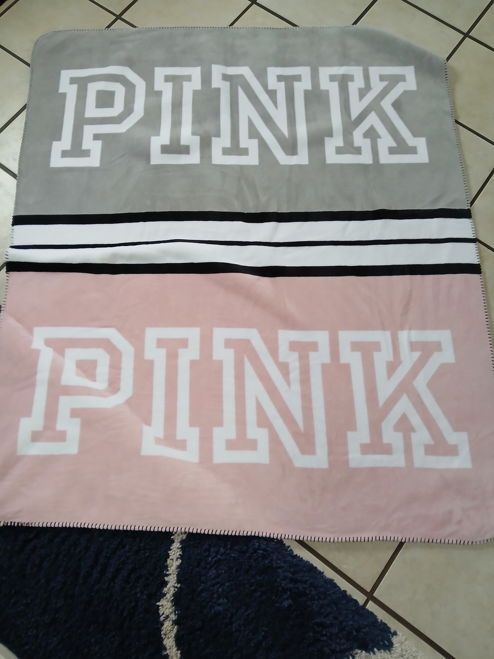 PINK Victoria's Secret Two-Tone Gray and Light Pink Cozy Throw Blanket